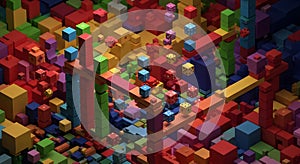 Abstract Colorful 3D Cube and Dice Composition