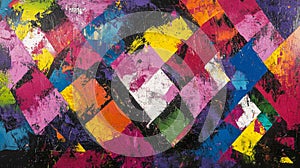 Abstract Colorful Diamond Pattern Acrylic Painting