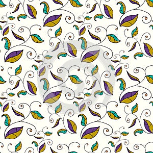 Abstract colorful doodle flower with curls seamless pattern.