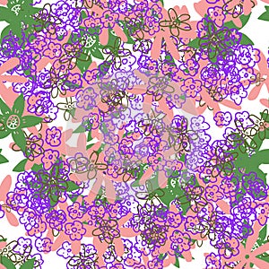 Abstract colorful doodle flower with curls seamless pattern.