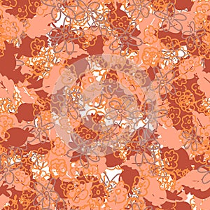 Abstract colorful doodle flower with curls seamless pattern.