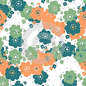 Abstract colorful doodle flower with curls seamless pattern. Messy fantasy floral