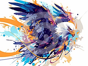 Abstract colorful eagle in flight, vibrant splashes, dynamic artwork
