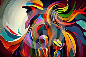 Abstract colorful Family Background. Rainbow paper art people. Single father. Dads and kids. Untraditional families.