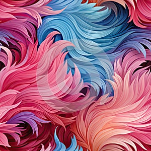 Abstract colorful feathers background with fluid figures and intricate floral patterns (tiled)