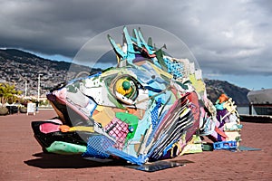 Abstract colorful fish head statue