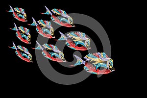 Abstract colorful fishes with black Background. Vector Illustration photo