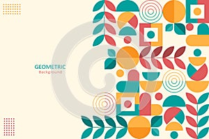 Abstract colorful flat geometric background, template design with the simple shape of circles, squares, dots, and lines.