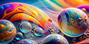 Abstract colorful fluid art vibrant spheres and swirling patterns. Generative AI