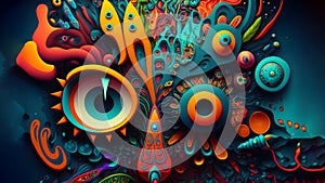 abstract colorful fluorescent neon psychedelic background, neural network generated art