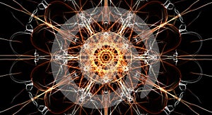 Abstract colorful fractal background in orange and white color on black