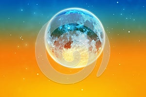 Abstract colorful full moon atmosphere with star at sunset sky