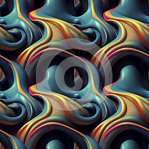 Abstract colorful funky surreal psychedelic dynamic liquid 3D forms substance seamless pattern