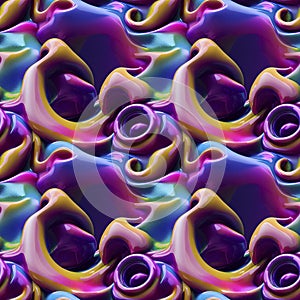 Abstract colorful funky surreal psychedelic dynamic liquid 3D forms substance seamless pattern