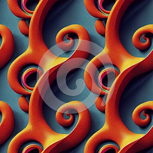 Abstract colorful funky surreal psychedelic dynamic liquid 3D forms substance seamless pattern