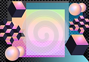 Abstract colorful geometric. 3d shapes composition. Place for advertising, announcements on a transparent background