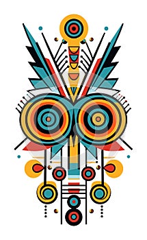 Abstract colorful geometric art with concentric circles and tribal patterns. Modern artwork with ethnic motifs vector