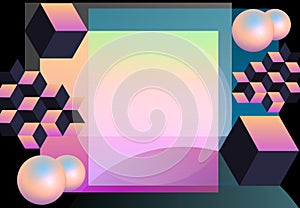 Abstract Colorful geometric background. 3d shapes composition. Place for advertisement, announcement. illustration