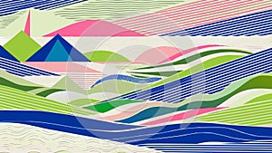 Abstract Colorful Geometric Landscape with Dynamic Lines and Shapes
