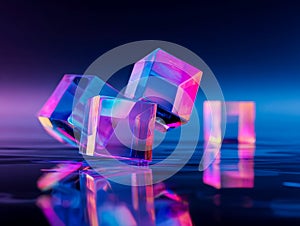 Abstract of colorful glass cubes reflecting vibrant light in a digital art scene