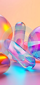 abstract colorful glassy round objects on gradient background
