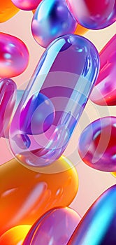 abstract colorful glassy round objects on gradient background