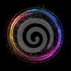 Abstract Colorful Glowing Ring of Light Particles on Black Background