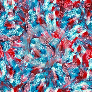 An abstract colorful gouache hand drawn background with vibrant red, and blue waves and blots. Watercolor seamless psychedelic fut