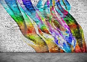 Abstract colorful graffiti on brick wall