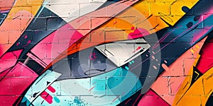 Abstract colorful graffiti on a brick wall. Street art concept. Urban Contemporary Culture