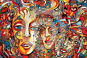 Abstract Colorful Graphic Collage Human Portraits