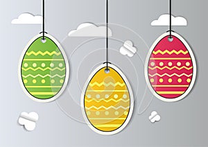 Abstract Colorful Greeting card - Happy Easter Day. Holiday background with paper cut Spring Easter Egg. Trendy Design