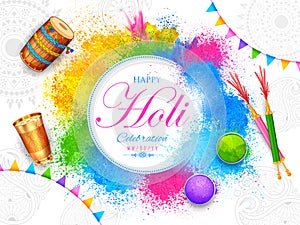 Abstract colorful Happy Holi background card design for color festival of India celebration greetings