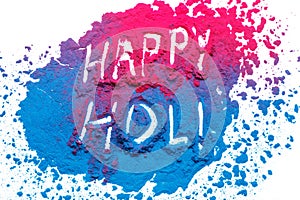 Abstract colorful Happy Holi background. Color vibrant powder isolated on white. Dust colored splash texture.