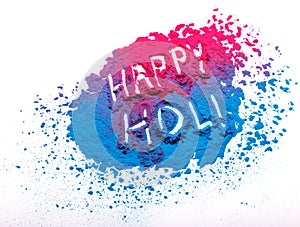 Abstract colorful Happy Holi background. Color vibrant powder isolated on white. Dust colored splash texture. Flat lay