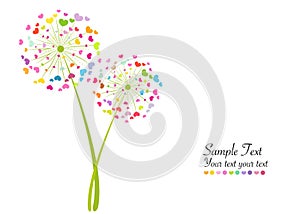 Abstract colorful heart dandelion spring time vector background