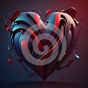 Abstract colorful heart with red and green paint on a dark background. Heart as a symbol of affectionlove