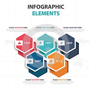 Abstract colorful hexagon business timeline Infographics elements, presentation template flat design vector illustration for web