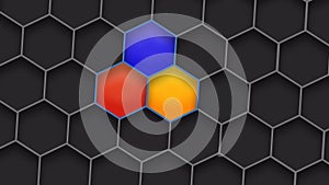 Abstract colorful hexagons structure on the background. Geometric shapes elements backdrop