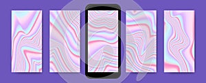 Abstract colorful holographic gradient wallpapers set.