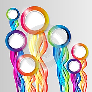 Abstract colorful hoop circle frames with tails on a light background