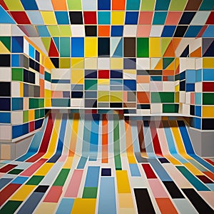 abstract colorful interior with objects background. 3d rendering.