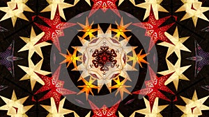 Abstract colorful kaleidoscopic pattern with bright glowing christmas stars