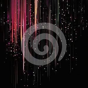 Abstract colorful lines and dots creating a dynamic light effect on a dark background