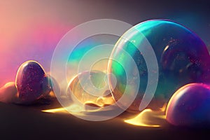 Abstract colorful liquid background with Iridescence waves and bubbles