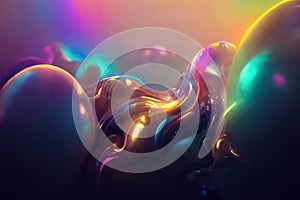 Abstract colorful liquid background with Iridescence waves and bubbles