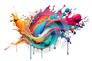 Abstract colorful liquid paint splashes on white background. AI Generated