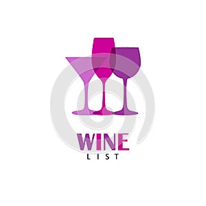 Abstract colorful logo design template. Wineglass vector icon. Concept for bar menu, party, alcohol drinks, celebration holidays