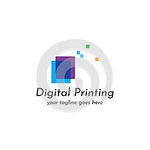 Abstract colorful logo digital printing, printing services, media, technology and the internet. With a modern and simple concept