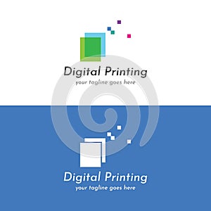 Abstract colorful logo digital printing, printing services, media, technology and the internet. With a modern and simple concept